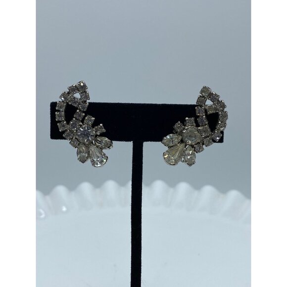 Vintage Rhinestone La Rel Signed Clip On Earrings Crystal Holiday Retro 1-1/2” L - Picture 9 of 9